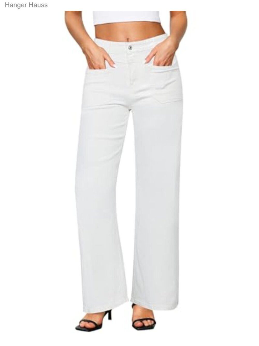 Wide Leg High Waisted Stretchy Denim Jeans with Pouch Pockets
